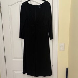 Chaps Black Long Sleeve Dress with Beaded Trim